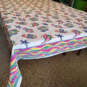 Vintage cotton 50x90 Large tablecloth Tropical fish print
